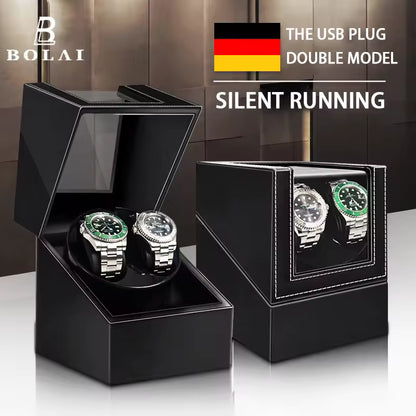 1/2 Slots Watch Winder with LED Light - PU Leather, Wood Watch Box