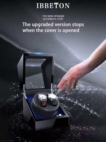 1/2 Slots Watch Winder with LED Light - PU Leather, Wood Watch Box
