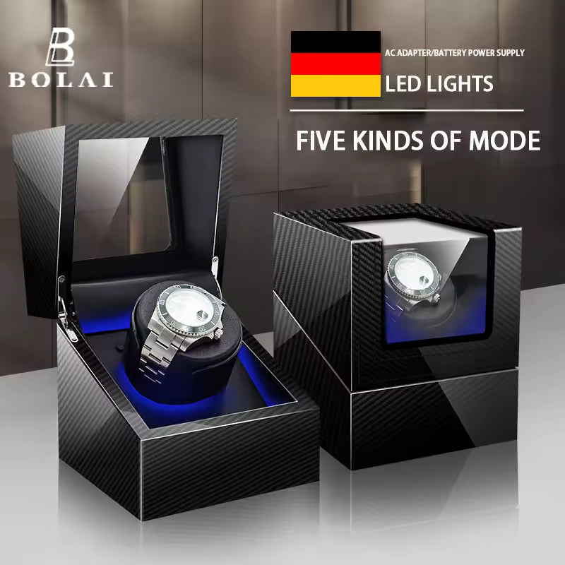 1/2 Slots Watch Winder with LED Light - PU Leather, Wood Watch Box