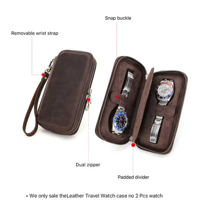 Men's Genuine Leather 2/4/6/8 Slots Watch Case - Travel Portable Watch Box Organizer