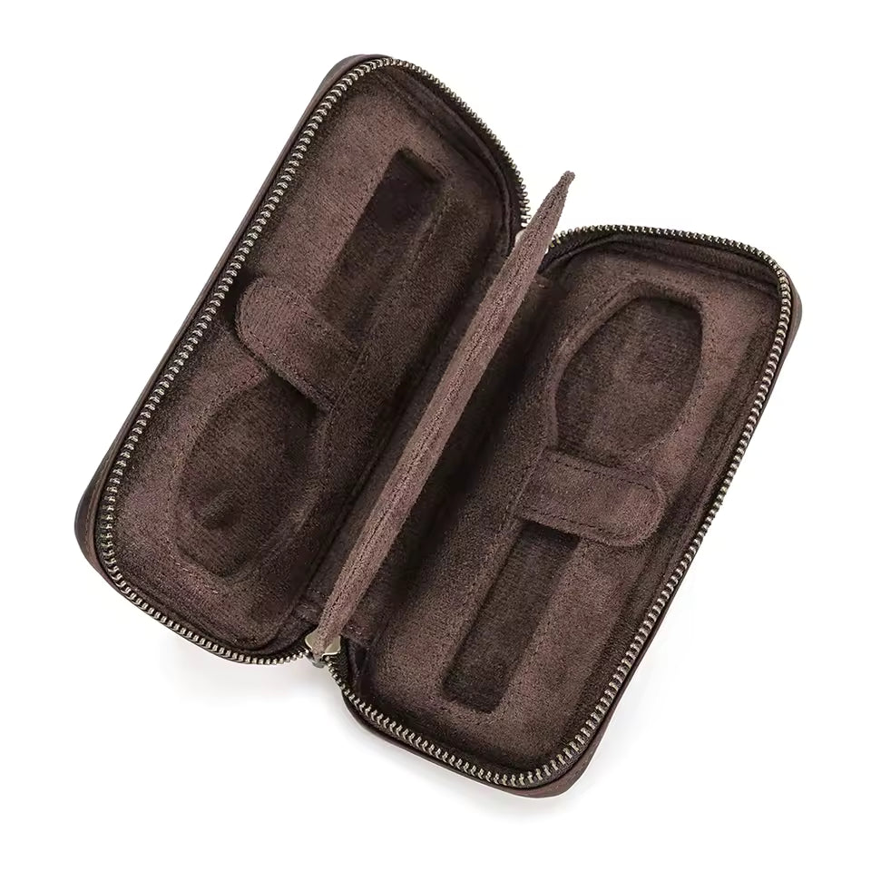 Men's Genuine Leather 2/4/6/8 Slots Watch Case - Travel Portable Watch Box Organizer