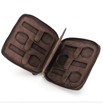 Men's Genuine Leather 2/4/6/8 Slots Watch Case - Travel Portable Watch Box Organizer