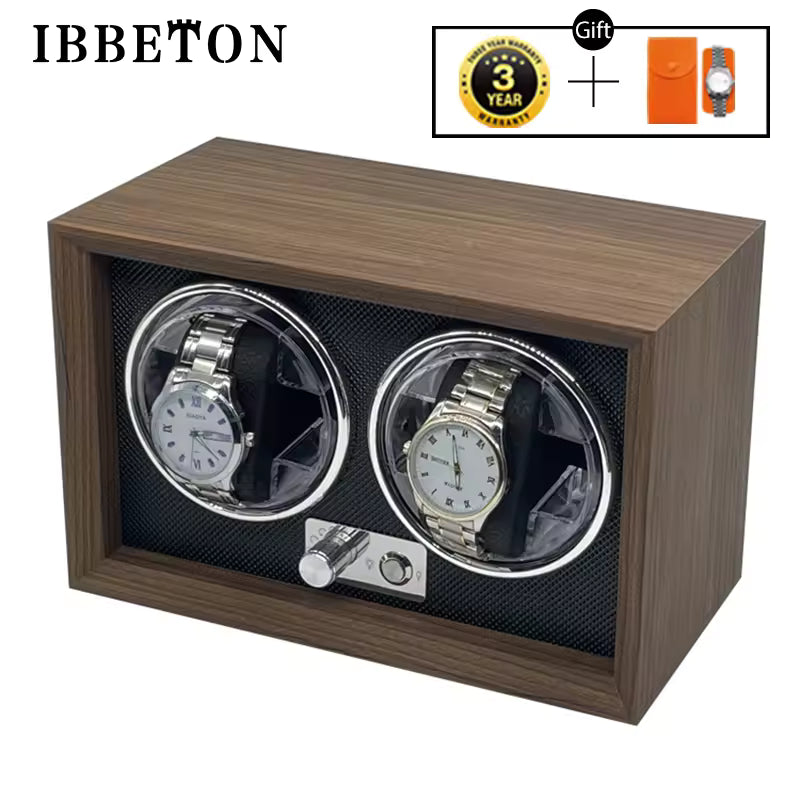 2-Slot Automatic Watch Winder - Luxury Wooden Watch Box with Quiet Rotate Electric Motor