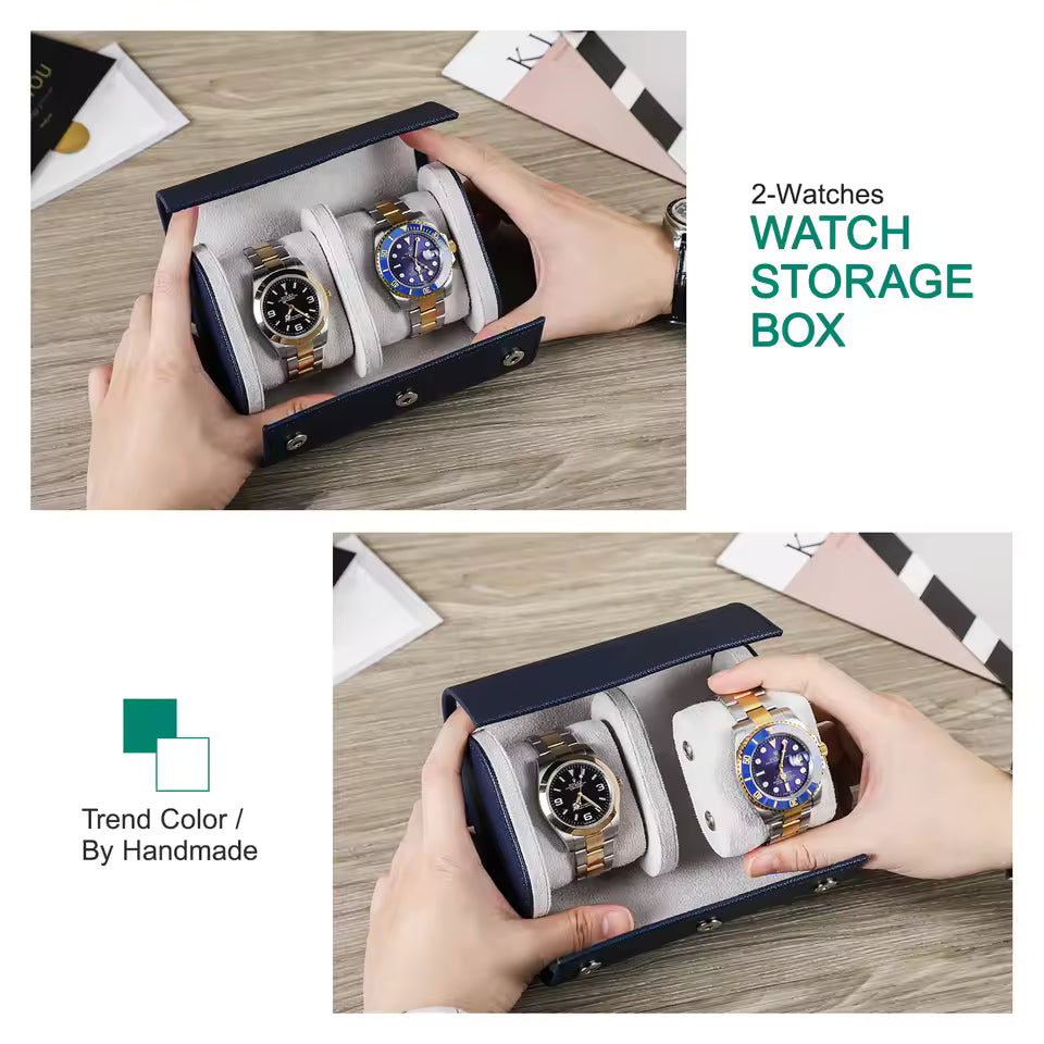 2-Slot High Quality Leather Watch Roll Case - Watch Storage for Men & Women