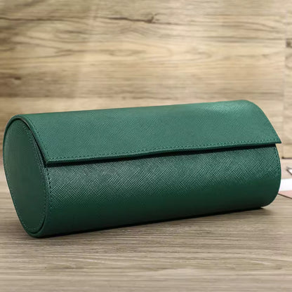 3-Slot Genuine Saffiano Leather Watch Roll Case - Luxury Portable Watch Organizer