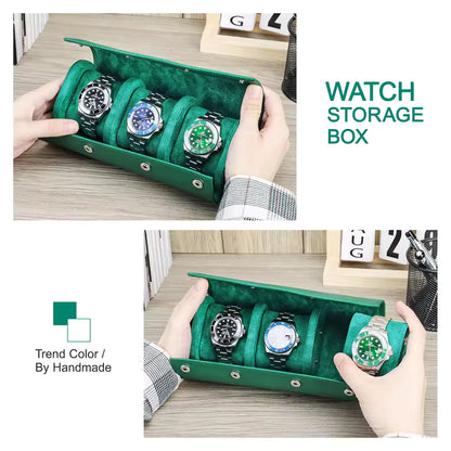 3-Slot Genuine Saffiano Leather Watch Roll Case - Luxury Portable Watch Organizer