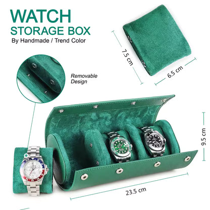 3-Slot Genuine Saffiano Leather Watch Roll Case - Luxury Portable Watch Organizer