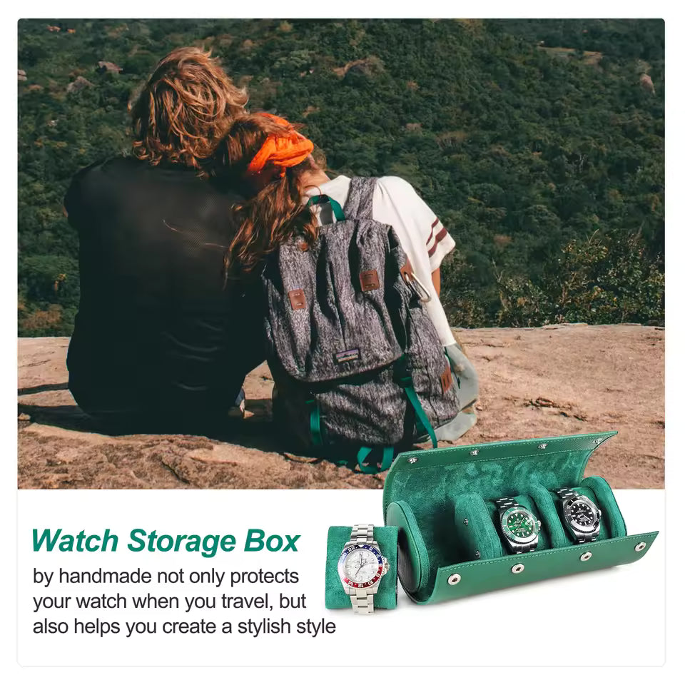 3-Slot Genuine Saffiano Leather Watch Roll Case - Luxury Portable Watch Organizer