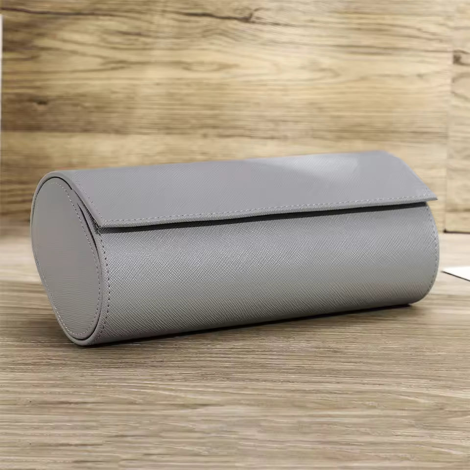 3-Slot Genuine Saffiano Leather Watch Roll Case - Luxury Portable Watch Organizer