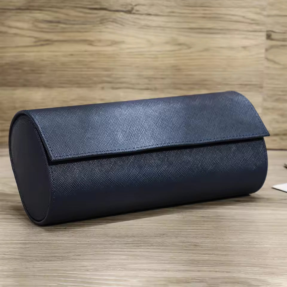 3-Slot Genuine Saffiano Leather Watch Roll Case - Luxury Portable Watch Organizer