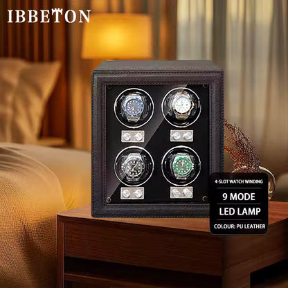 4-Slot Automatic Watch Winder - Luxury Wood Watch Box with Mabuchi Motor