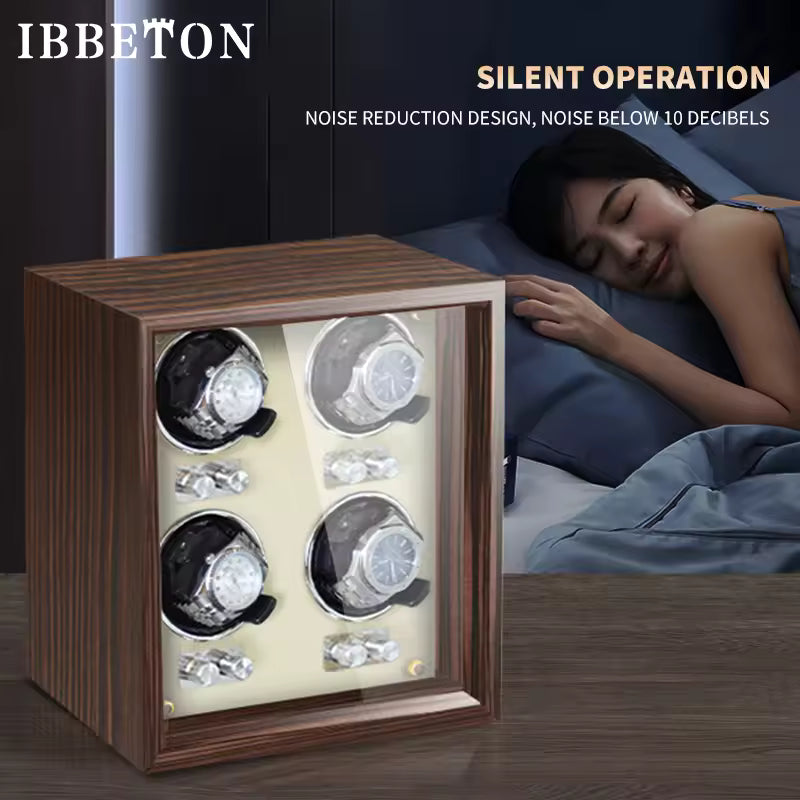 4-Slot Automatic Watch Winder - Luxury Wood Watch Box with Mabuchi Motor