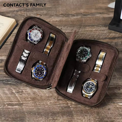 Men's Genuine Leather 2/4/6/8 Slots Watch Case - Travel Portable Watch Box Organizer