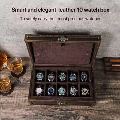 6/8/10 Slots Genuine Leather Watch Box - Luxury Watch Organizer Gift for Men