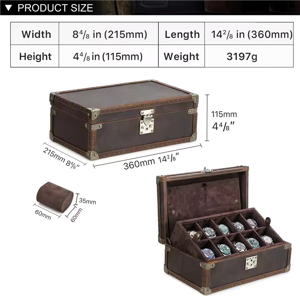 6/8/10 Slots Genuine Leather Watch Box - Luxury Watch Organizer Gift for Men