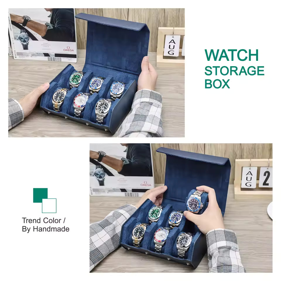 Saffiano Genuine Leather 6/8 Slots Watch Roll Case - Watch Box Organizer for Men & Women