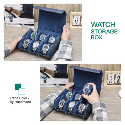 Saffiano Genuine Leather 6/8 Slots Watch Roll Case - Watch Box Organizer for Men & Women