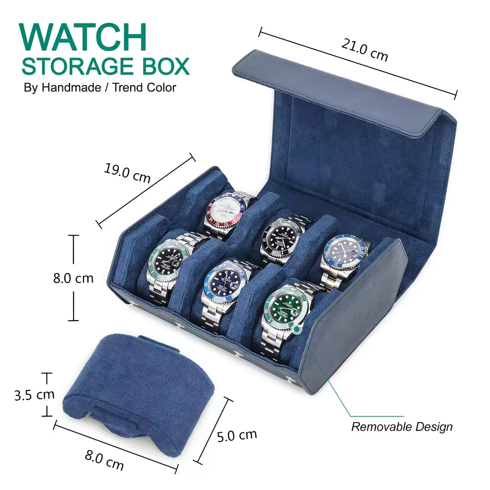 Saffiano Genuine Leather 6/8 Slots Watch Roll Case - Watch Box Organizer for Men & Women