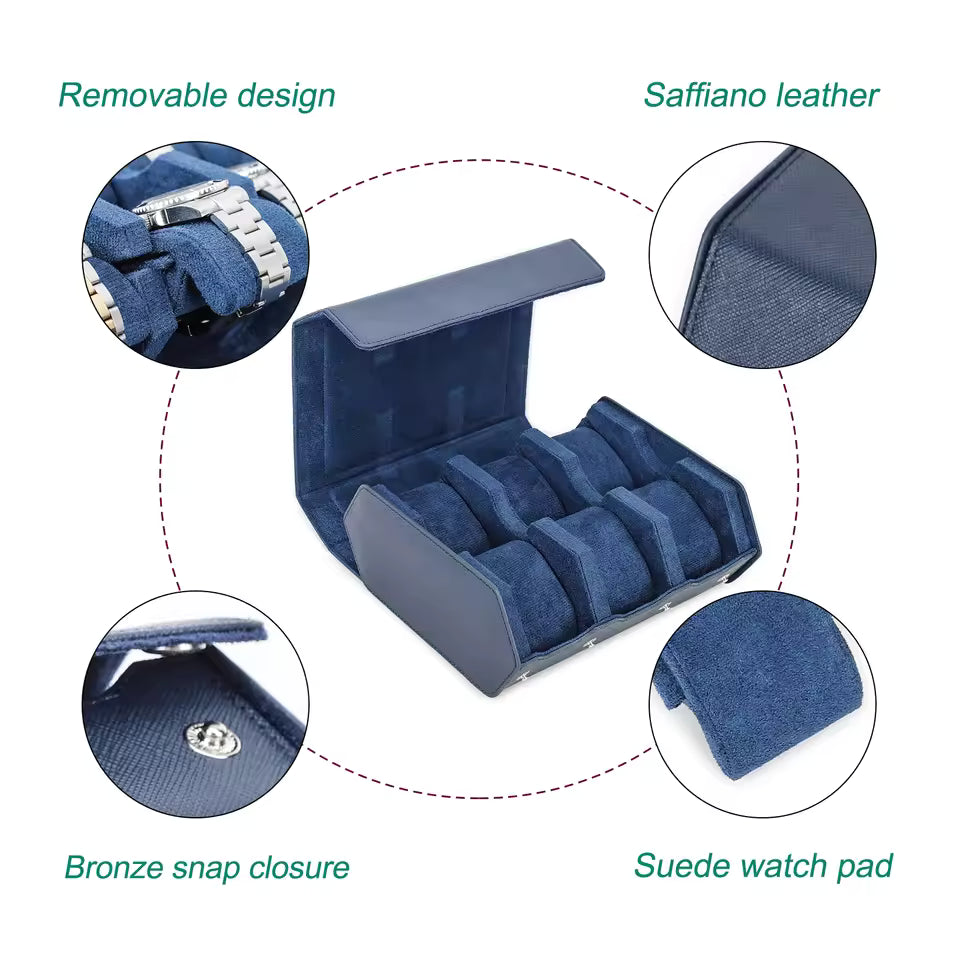 Saffiano Genuine Leather 6/8 Slots Watch Roll Case - Watch Box Organizer for Men & Women