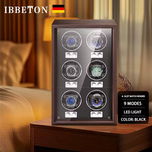 6-Slot Automatic Watch Winder with Mabuchi Motor - High-End Luxury Watch Box