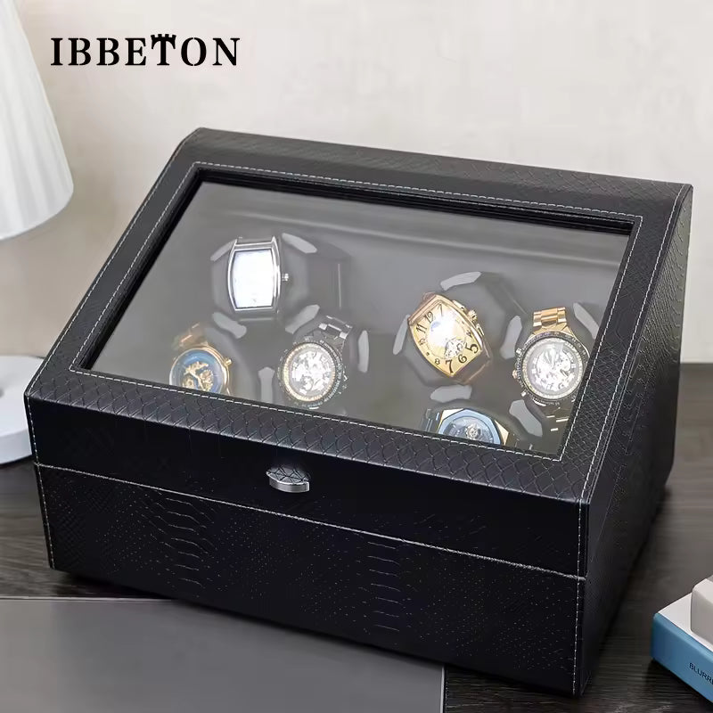 3+3 / 6+6 Slots Luxury PU Leather Automatic Watch Winder -  Rotating Display Watch Box