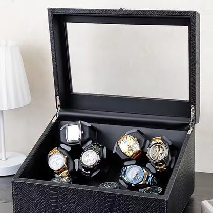 3+3 / 6+6 Slots Luxury PU Leather Automatic Watch Winder -  Rotating Display Watch Box