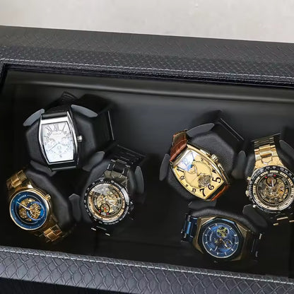 3+3 / 6+6 Slots Luxury PU Leather Automatic Watch Winder -  Rotating Display Watch Box