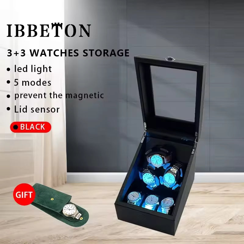 3+3 / 6+6 Slots Luxury PU Leather Automatic Watch Winder -  Rotating Display Watch Box