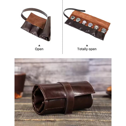6-Slot Men's Vintage Leather Watch Roll Case
