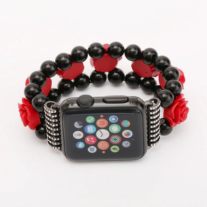 Rose Flower Agate Bracelet for Apple Watch Band iWatch Series Ultra/10/9/8/7/6/5/4/3/SE