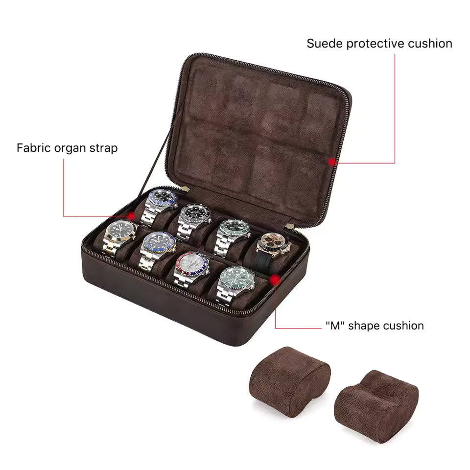 8/10/12 Slots Vintage Leather Watch Box - Travel Organizer Gift for Men & Women