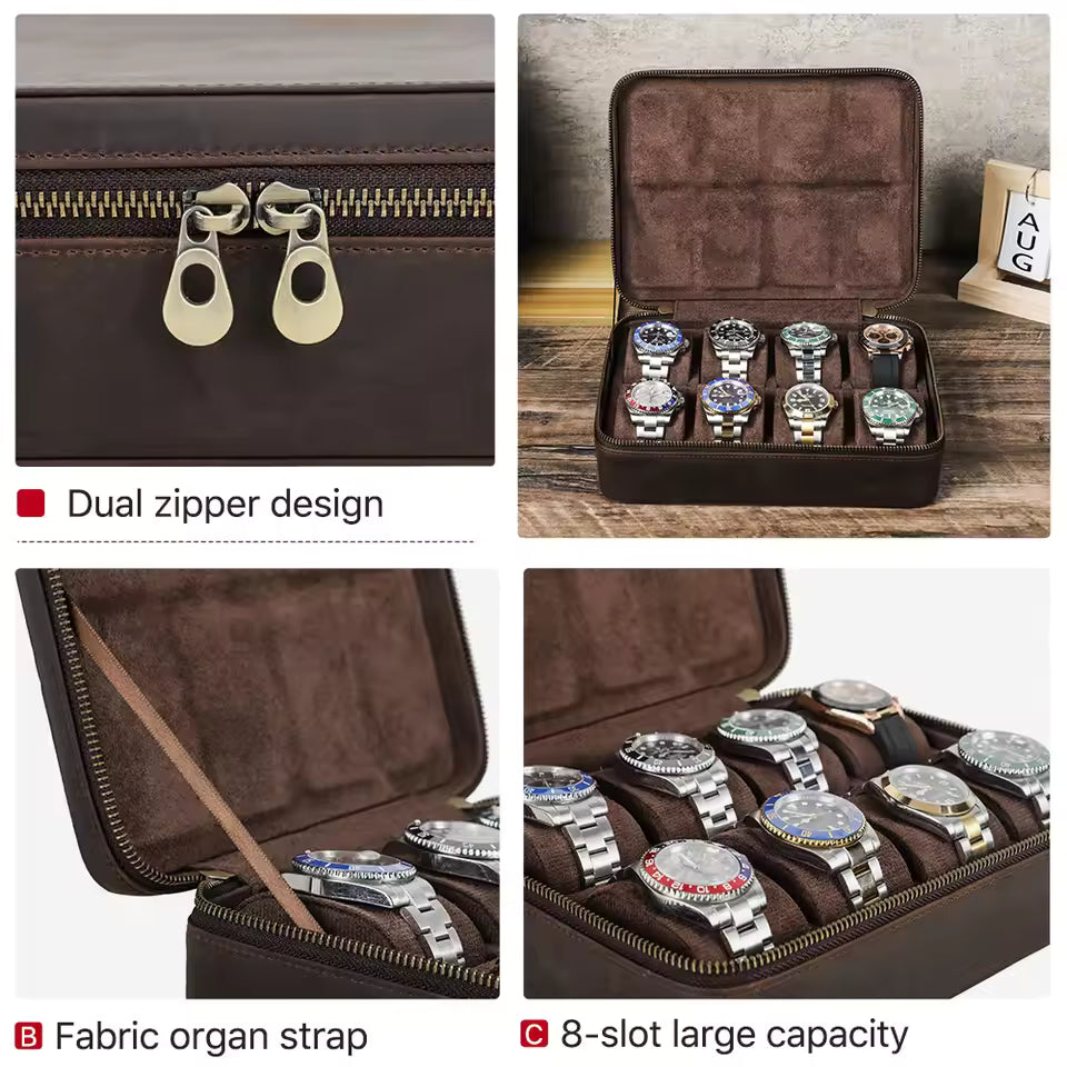 8/10/12 Slots Vintage Leather Watch Box - Travel Organizer Gift for Men & Women