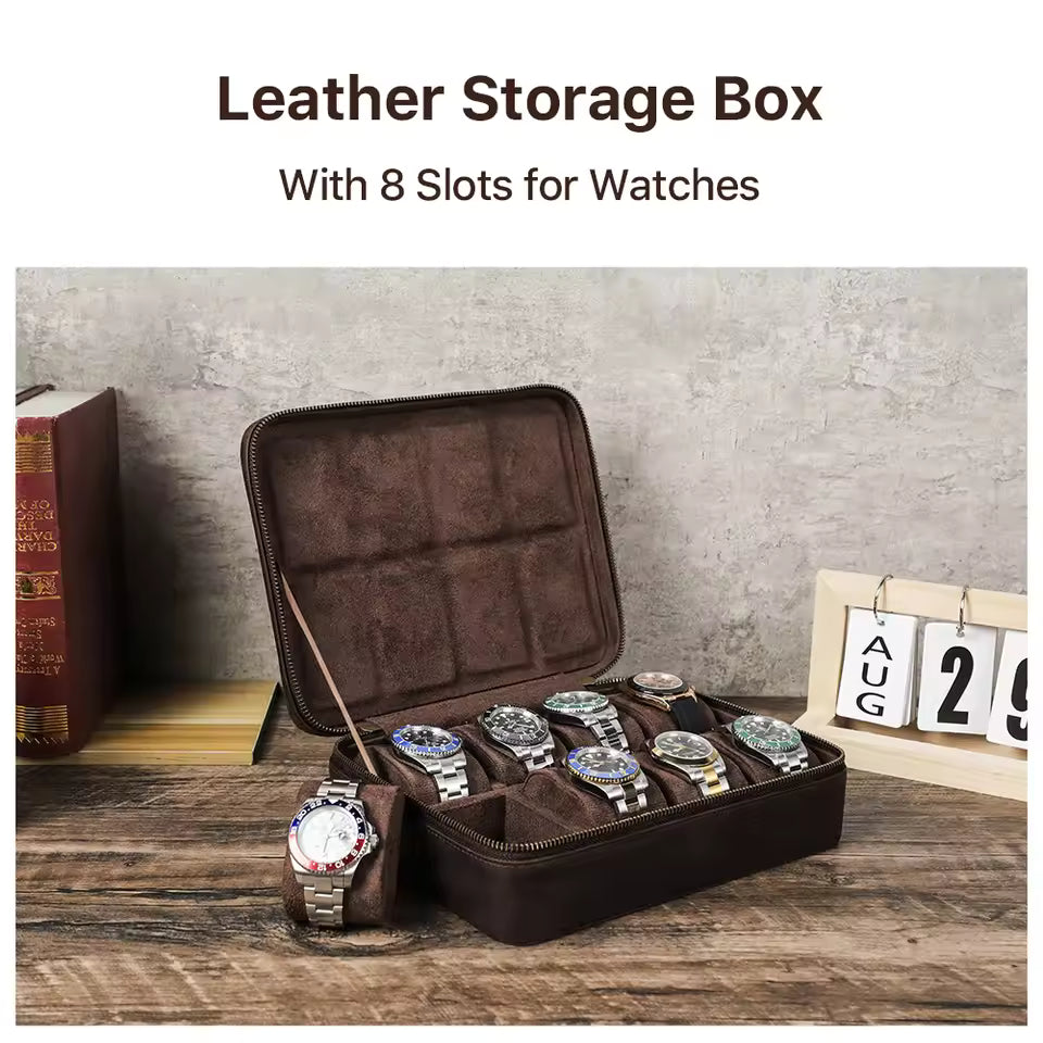 8/10/12 Slots Vintage Leather Watch Box - Travel Organizer Gift for Men & Women