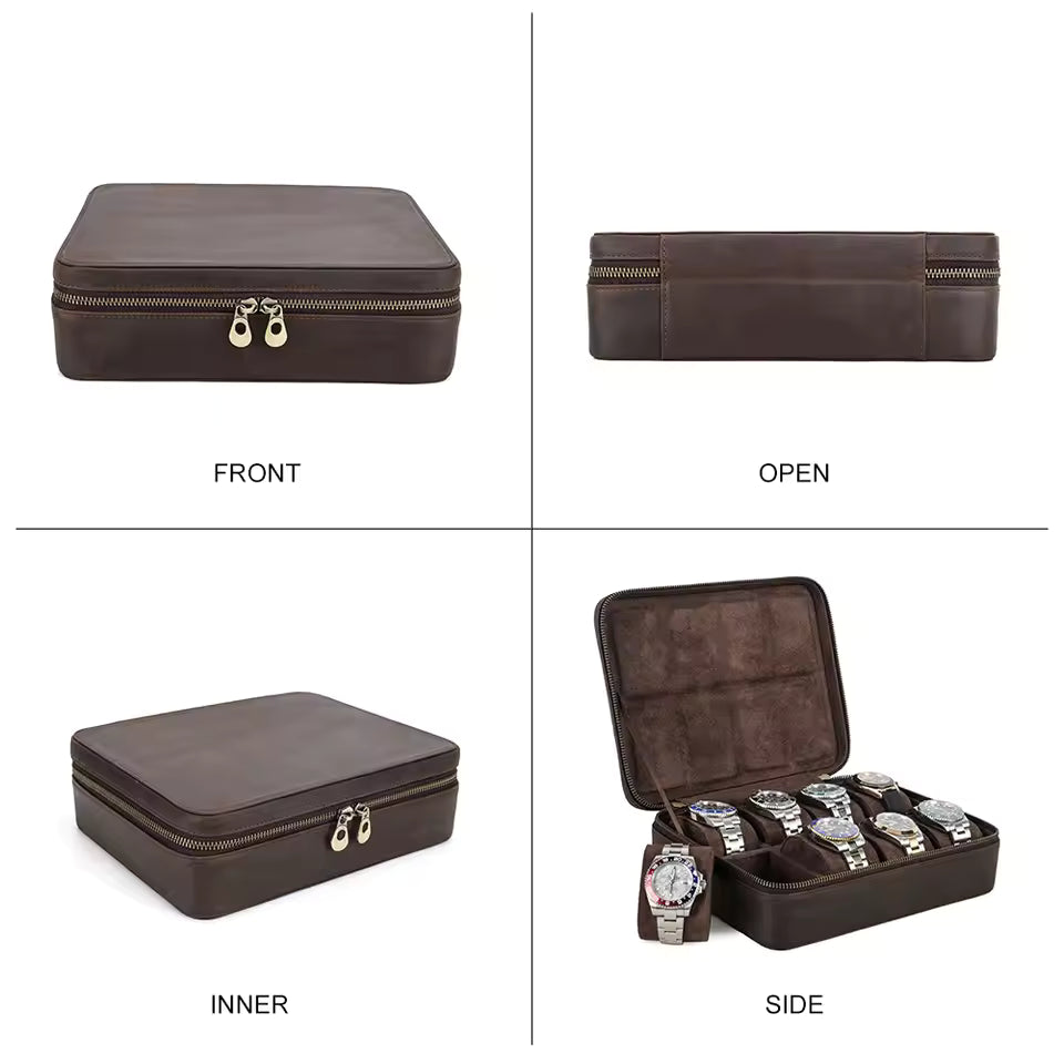 8/10/12 Slots Vintage Leather Watch Box - Travel Organizer Gift for Men & Women