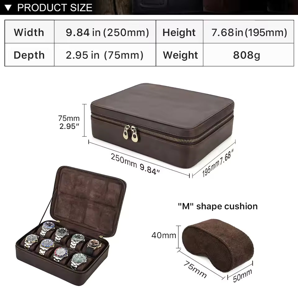 8/10/12 Slots Vintage Leather Watch Box - Travel Organizer Gift for Men & Women