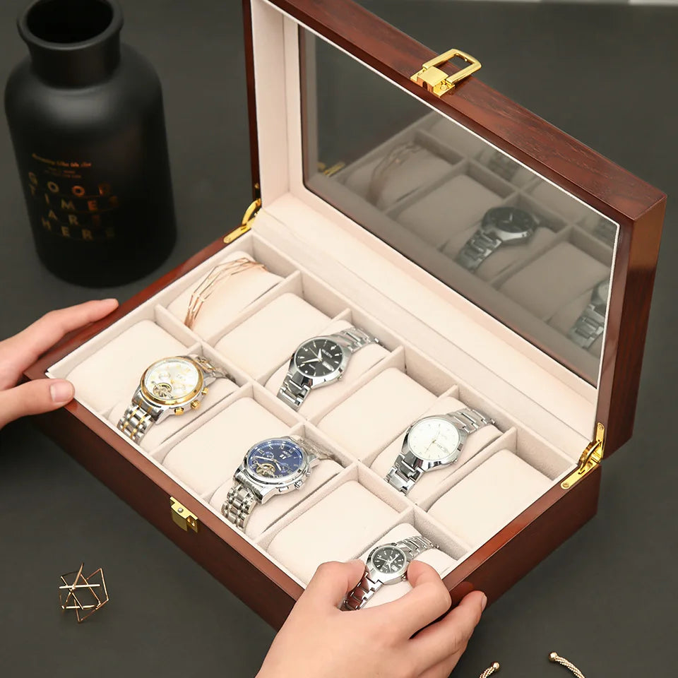 Luxury Handmade Wooden Watch Box - 6/10/12 Slot Organizer for Men's and Women's Jewelry Box