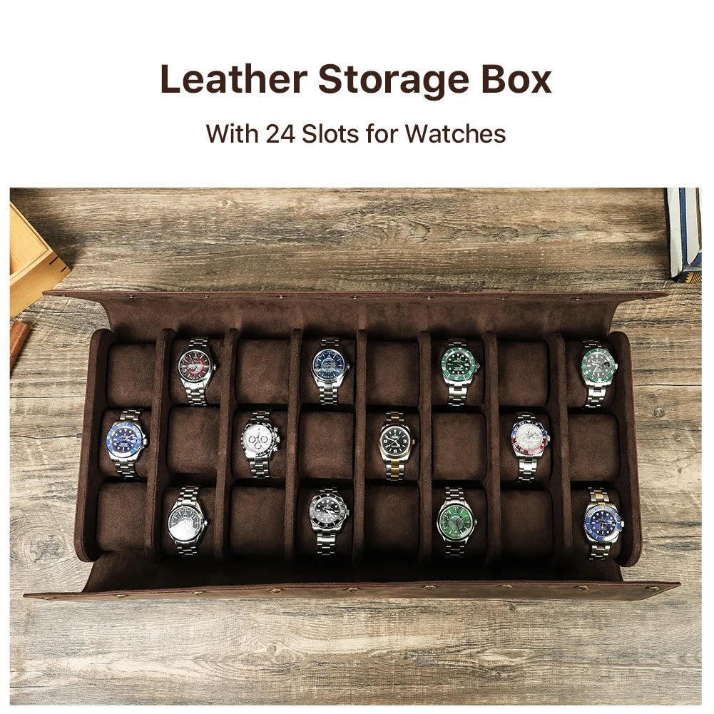 Retro Leather 24-Slot Watch Display Case - Large Storage Organizer for Watch Enthusiasts, Watch Box, Watch Case