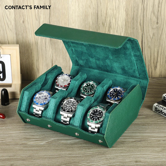 Exquisite Green Genuine Leather Hexagon Watch Display Case - 2/3/4/6/8 Slot Storage Organizer