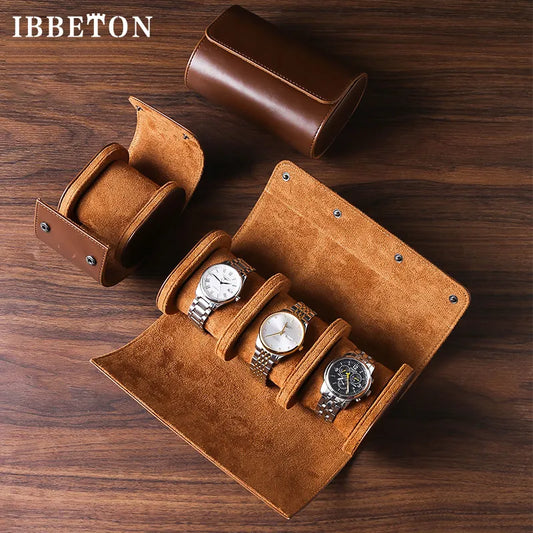 Vintage Leather 3-Slot Watch Roll Travel Case - Portable Watch Display and Storage Organizer for Men