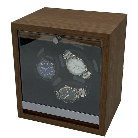 Black Walnut Wood Watch Winder for Automatic Watches - Dustproof Storage Watch Case with LED Ambient Light