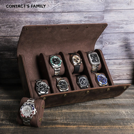 3-Slot Genuine Leather Watch Box - High-Quality Travel Storage and Gift Case for Men