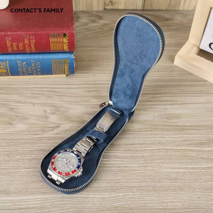 Genuine Saffiano Leather Single Slot Watch Case with Zipper - Portable Travel Watch Organizer