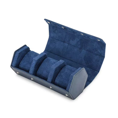 Saffiano Genuine Leather 3-Slot Watch Roll Case - Portable Hexagon Watch Storage Box