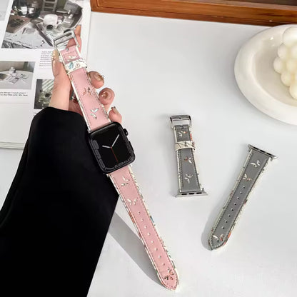 Butterfly Style Leather Strap for Apple Watch Band iWatch Series Ultra/11/10/9/8/7/6/5/4/3/SE