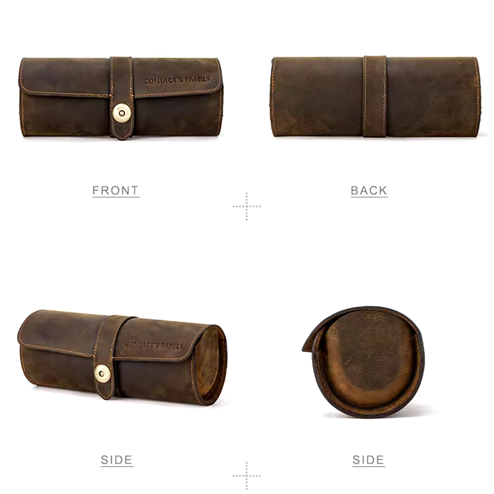 Genuine Leather 3-Slot Watch Roll Case - Portable Watch Holder Gift for Men & Women