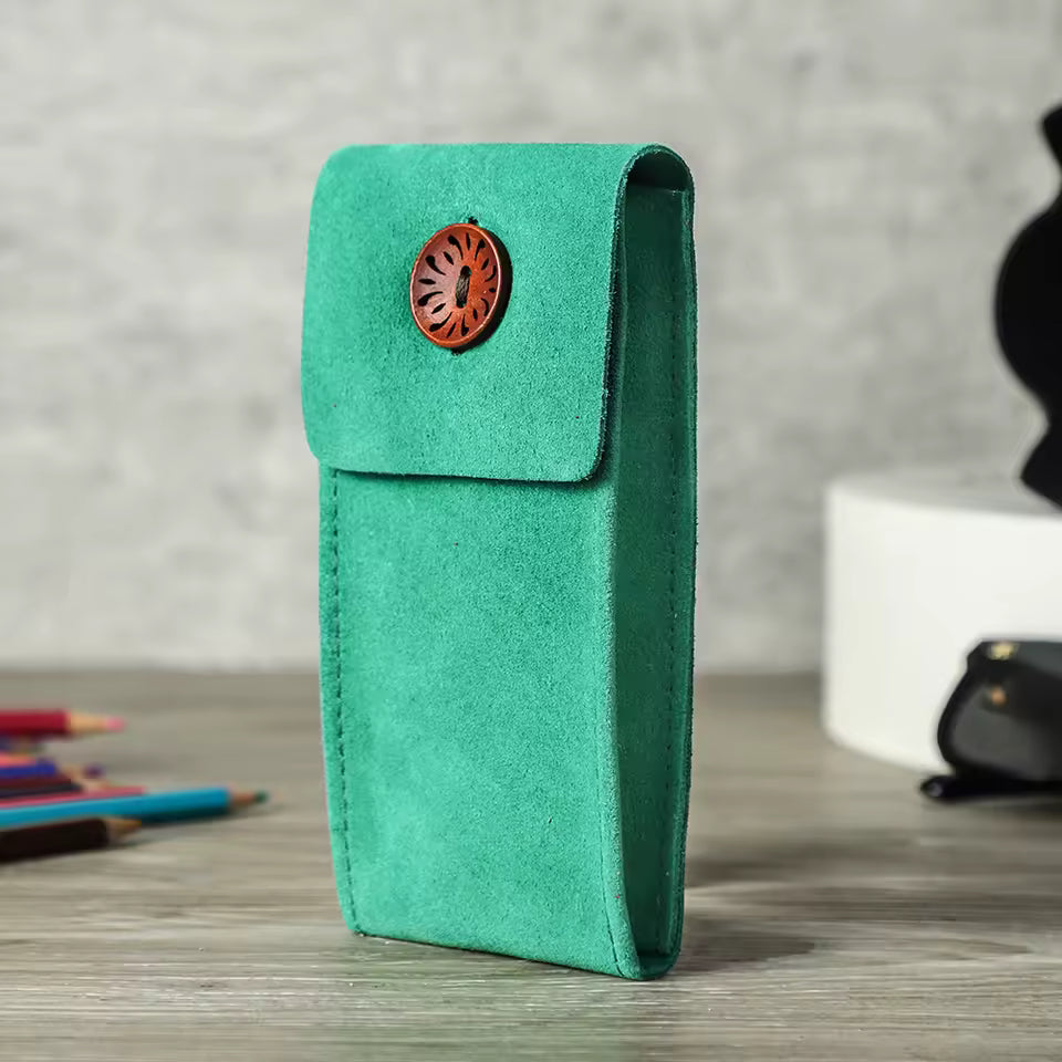 Cow Suede Leather Single Slot Snap Watch Case - Anti-Dust Watch Pouch for Men & Women