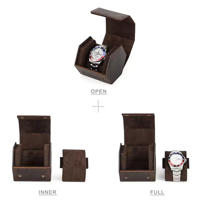 Cowhide Leather Single Slot Watch Roll Case - Travel Portable Watch Case