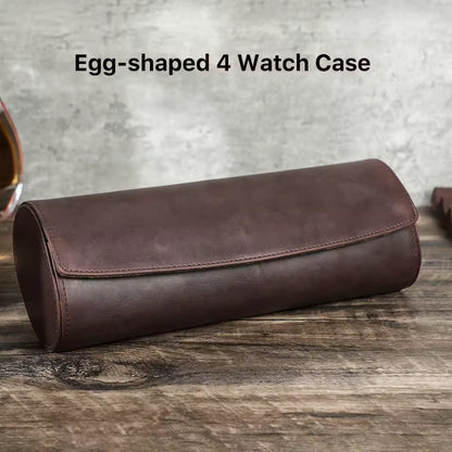 Cowhide Leather 4-Slot Watch Roll Case - Portable Travel Watch Organizer