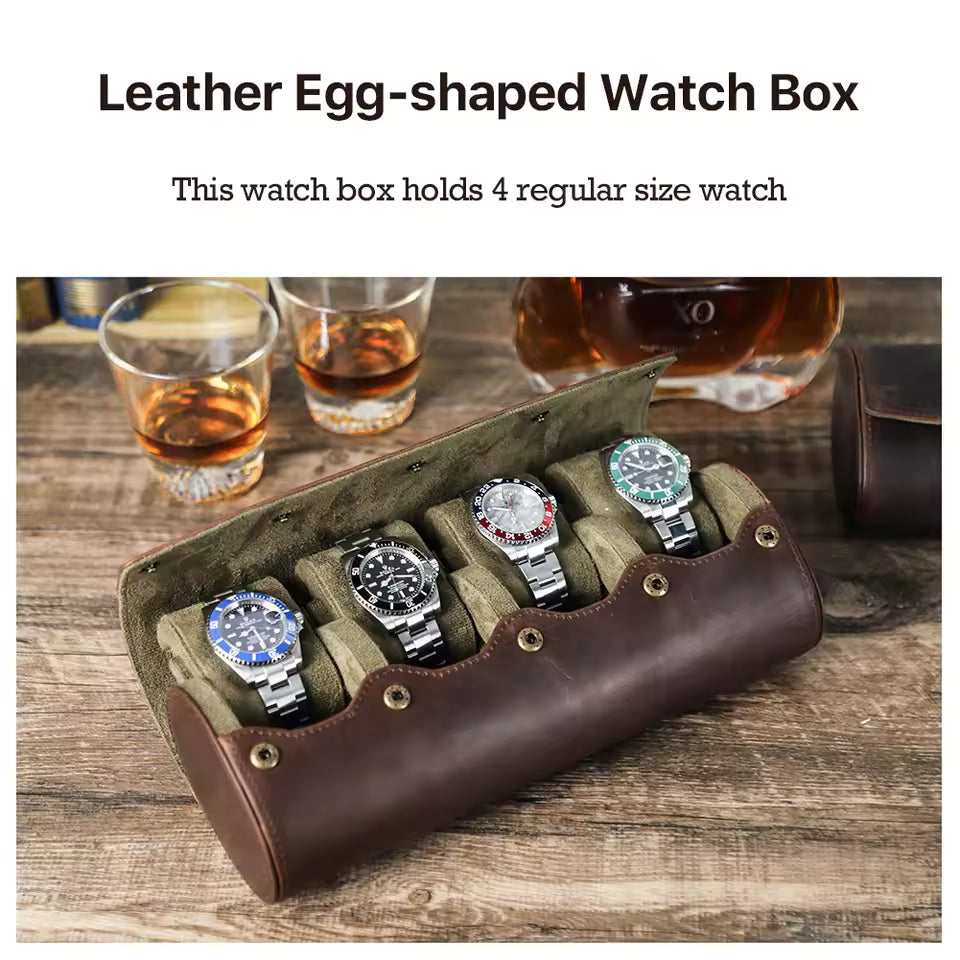 Cowhide Leather 4-Slot Watch Roll Case - Portable Travel Watch Organizer