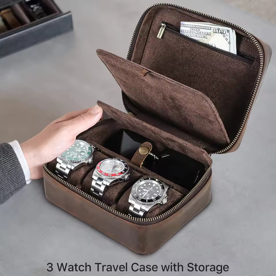 Specter Ride Watch Box Genuine Leather 3-Slot Watch Box with Sunglasses Compartment - Travel ...
